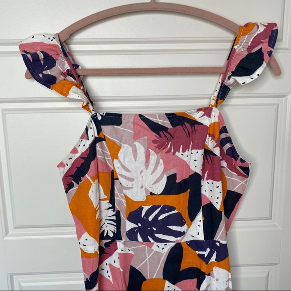 SADIE & SAGE PINK PALM PRINT FLUTTER SLEEVE DRESS - Picture 2 of 13